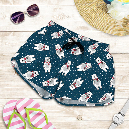 Christmas Polar Bear Pattern Print Women's Shorts