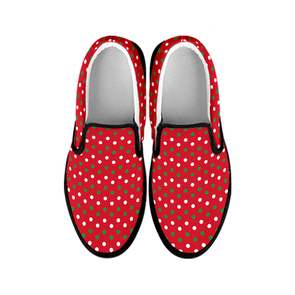 Christmas Polka Dot Pattern Print Black Slip On Shoes