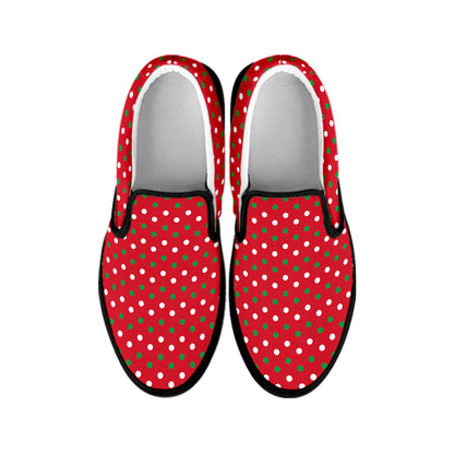 Christmas Polka Dot Pattern Print Black Slip On Shoes
