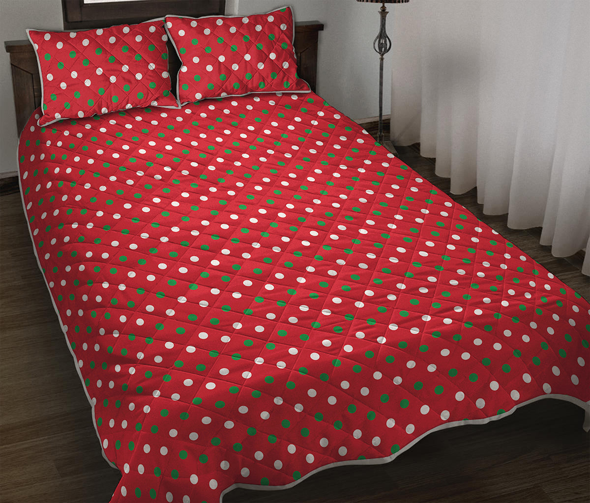 Christmas Polka Dot Pattern Print Quilt Bed Set