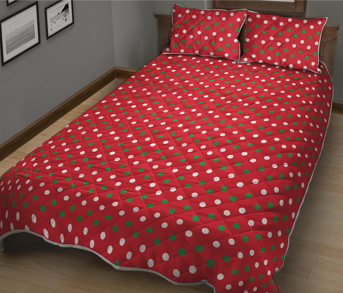 Christmas Polka Dot Pattern Print Quilt Bed Set