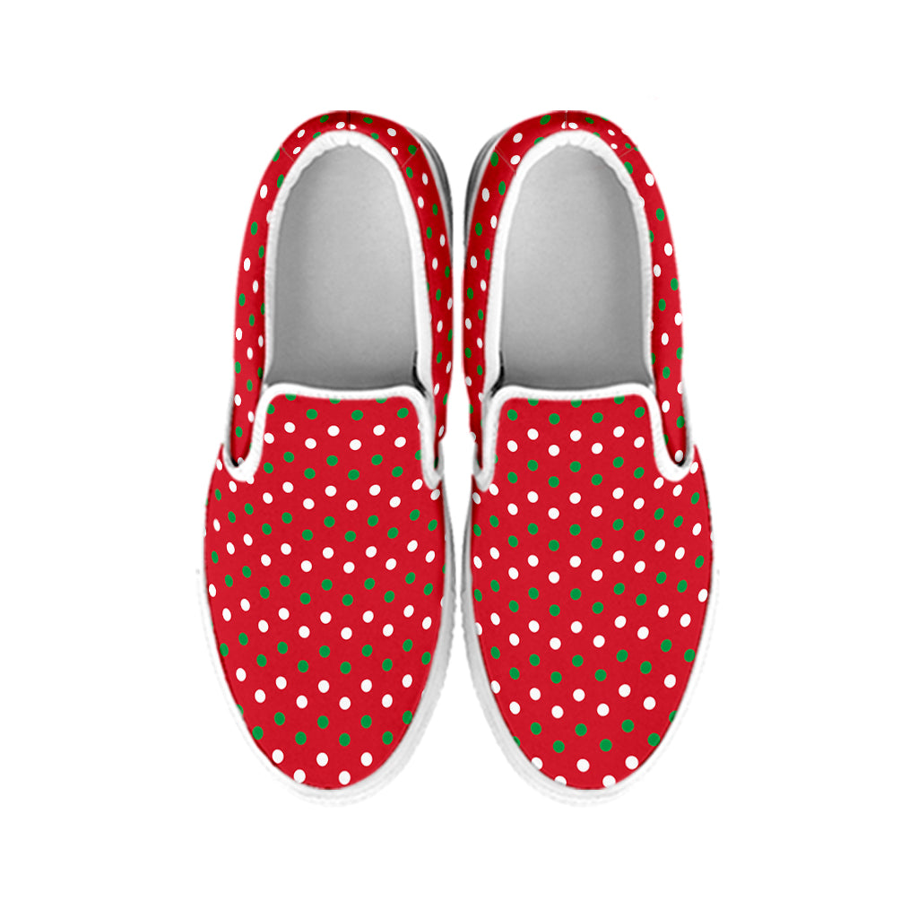 Christmas Polka Dot Pattern Print White Slip On Shoes