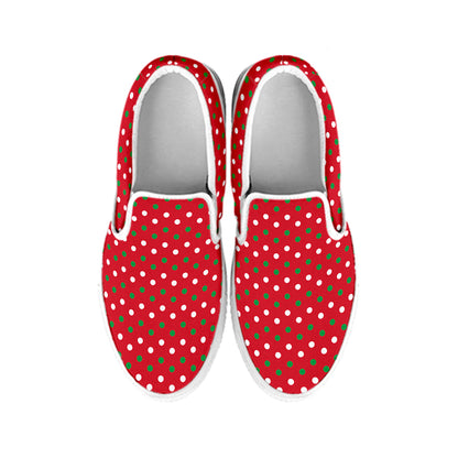 Christmas Polka Dot Pattern Print White Slip On Shoes
