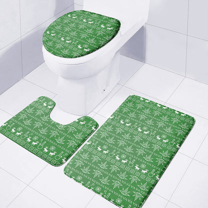 Christmas Pot Leaf Pattern Print 3 Piece Bath Mat Set