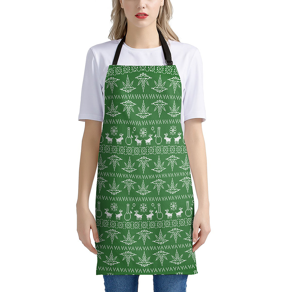 Christmas Pot Leaf Pattern Print Apron