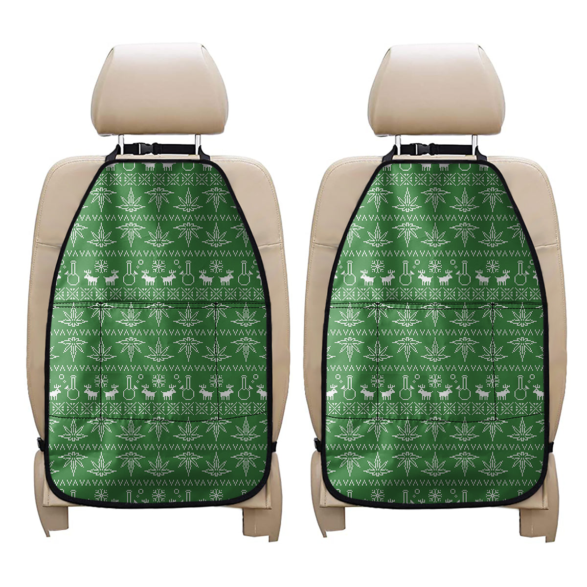 Christmas Pot Leaf Pattern Print Car Seat Organizers