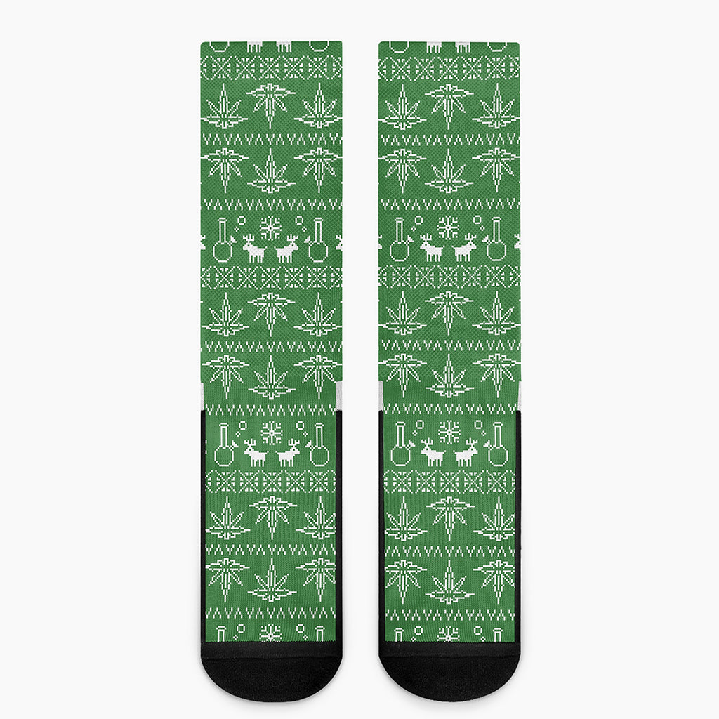 Christmas Pot Leaf Pattern Print Crew Socks