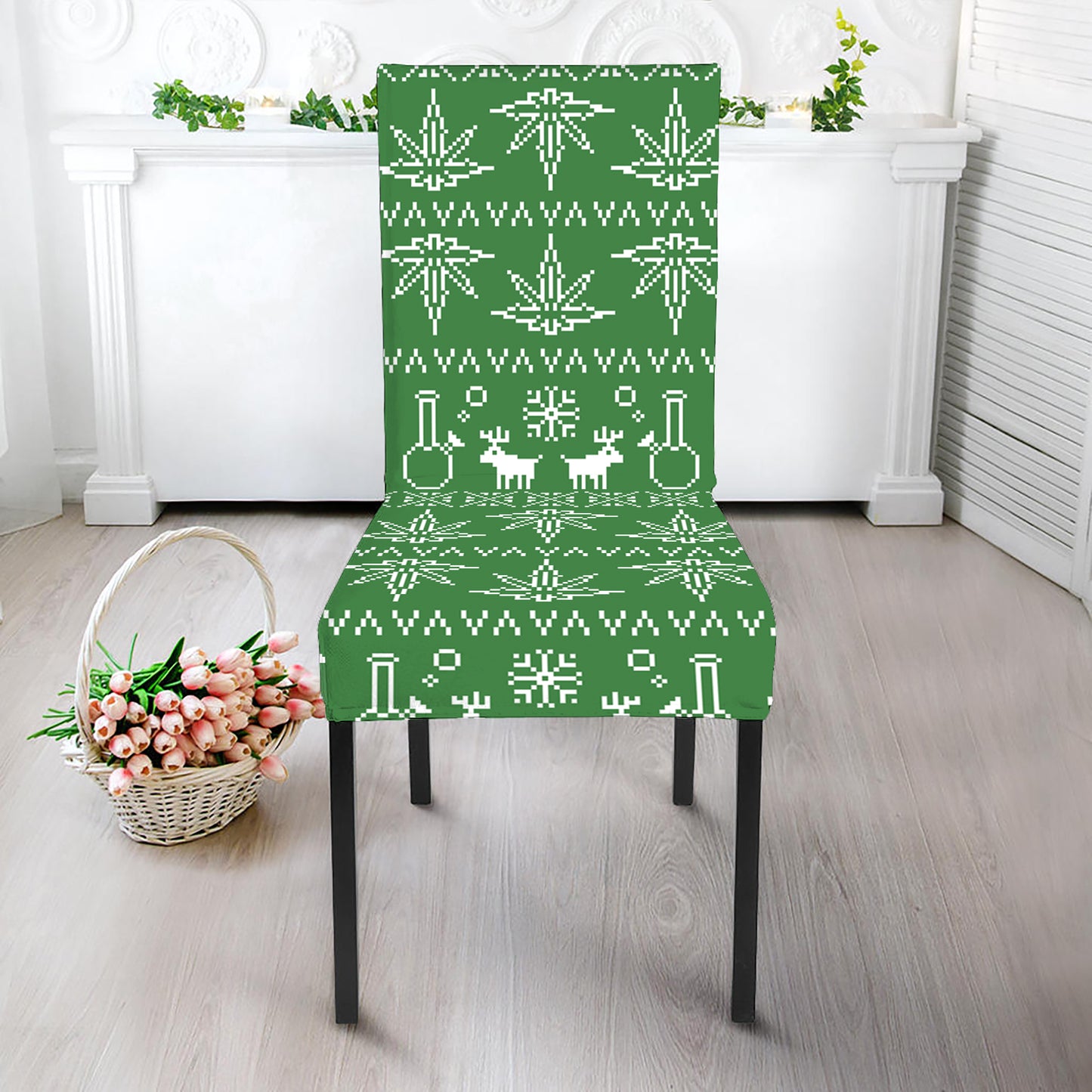 Christmas Pot Leaf Pattern Print Dining Chair Slipcover