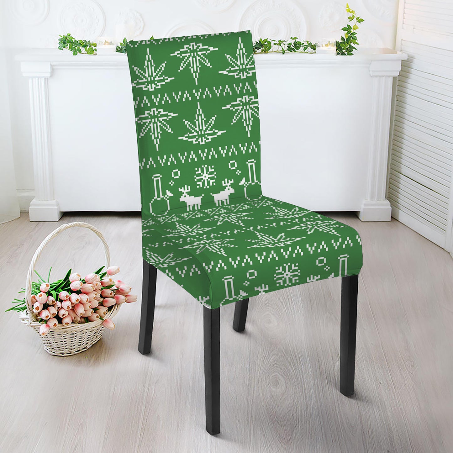 Christmas Pot Leaf Pattern Print Dining Chair Slipcover