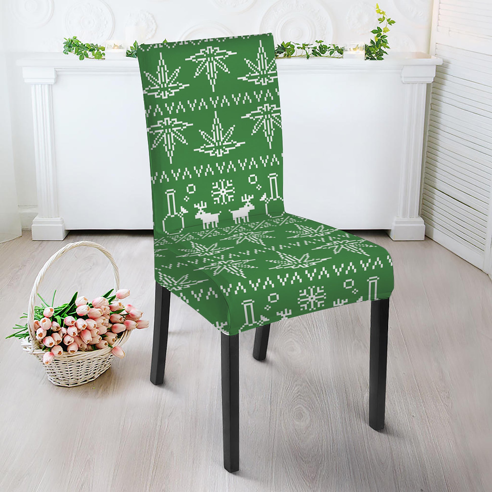 Christmas Pot Leaf Pattern Print Dining Chair Slipcover
