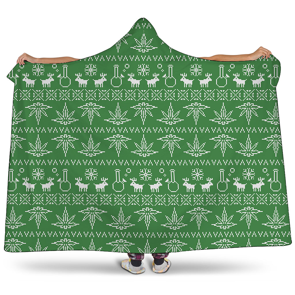 Christmas Pot Leaf Pattern Print Hooded Blanket