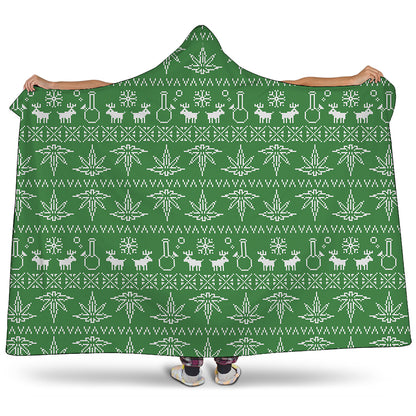 Christmas Pot Leaf Pattern Print Hooded Blanket
