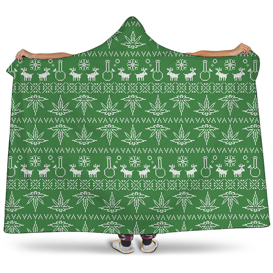 Christmas Pot Leaf Pattern Print Hooded Blanket