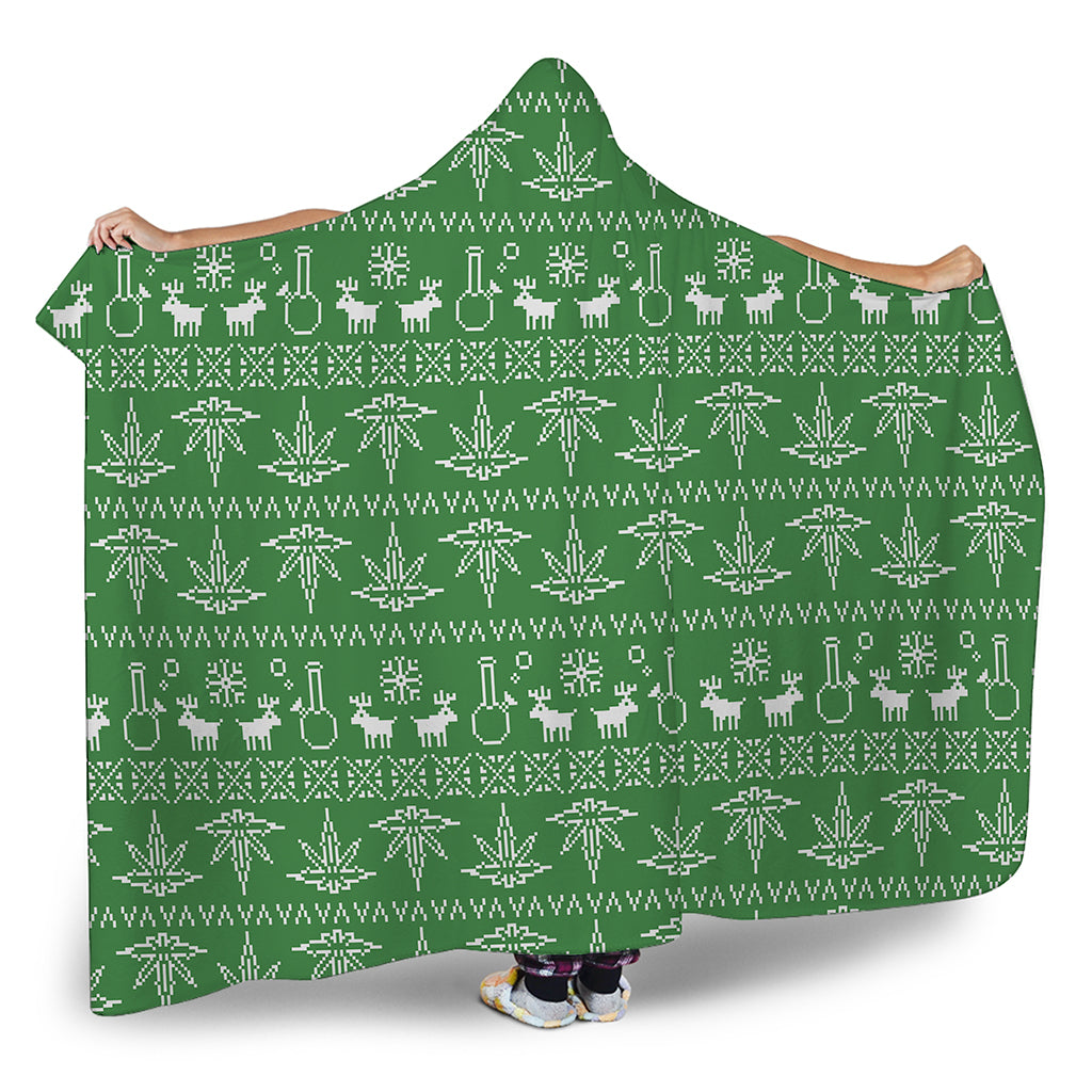 Christmas Pot Leaf Pattern Print Hooded Blanket