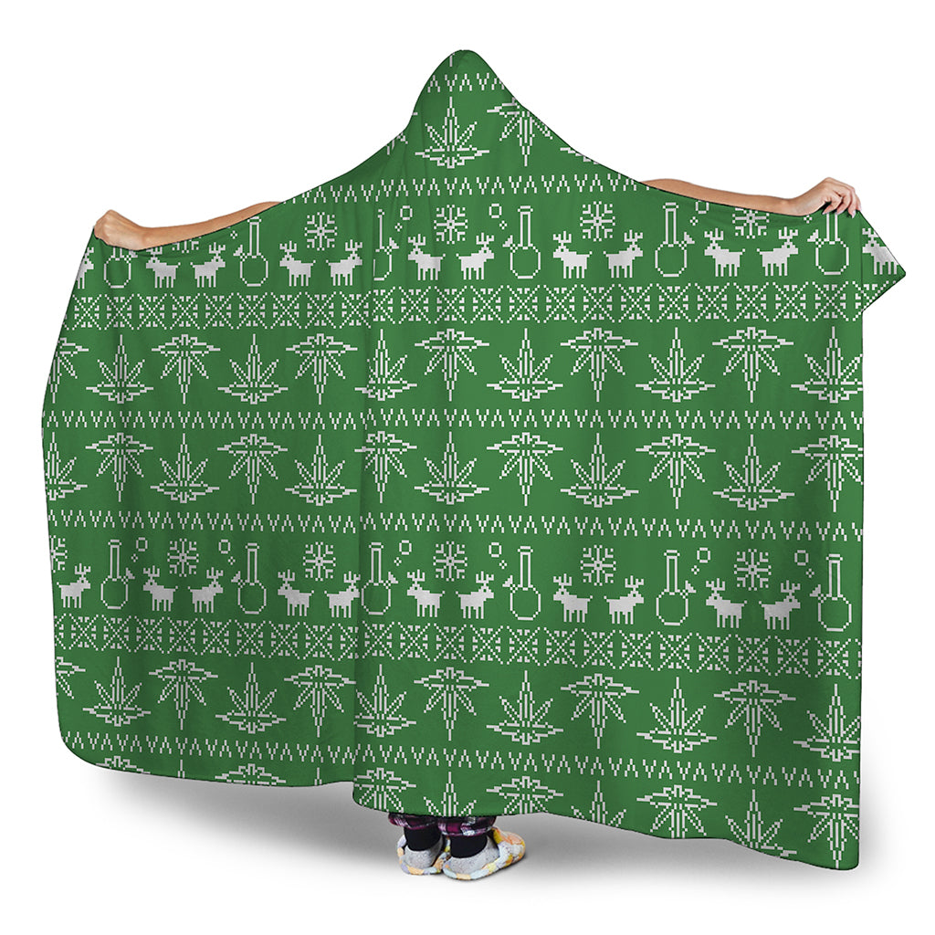 Christmas Pot Leaf Pattern Print Hooded Blanket