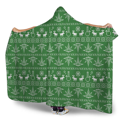 Christmas Pot Leaf Pattern Print Hooded Blanket