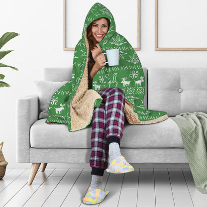 Christmas Pot Leaf Pattern Print Hooded Blanket
