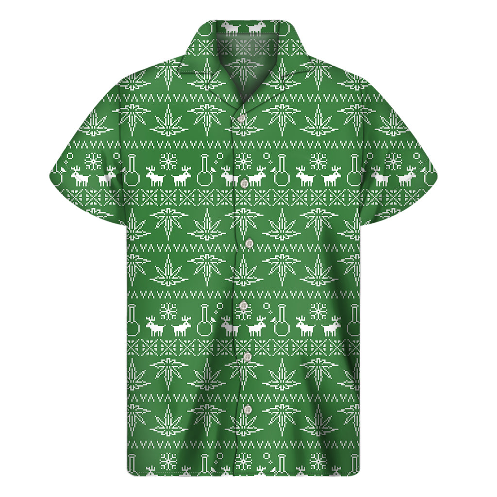 Christmas Pot Leaf Pattern Print Men's Short Sleeve Shirt