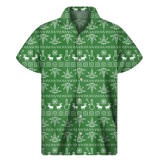 Christmas Pot Leaf Pattern Print Men's Short Sleeve Shirt