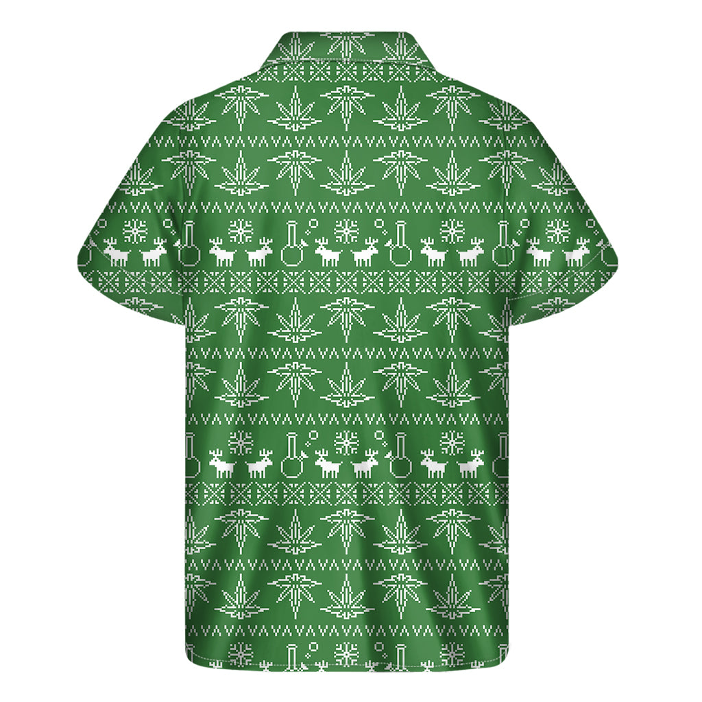 Christmas Pot Leaf Pattern Print Men's Short Sleeve Shirt
