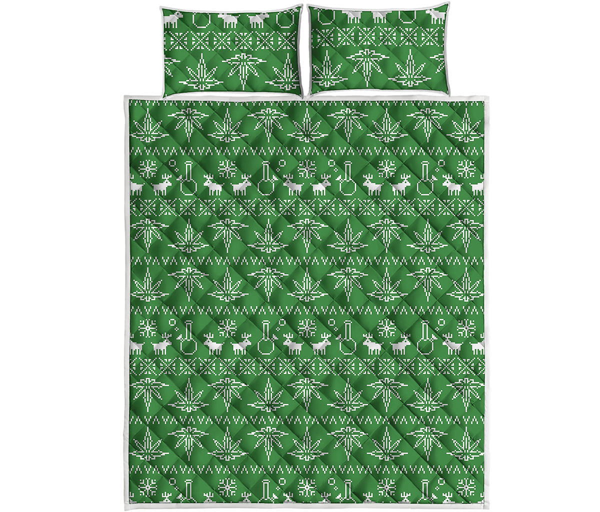 Christmas Pot Leaf Pattern Print Quilt Bed Set