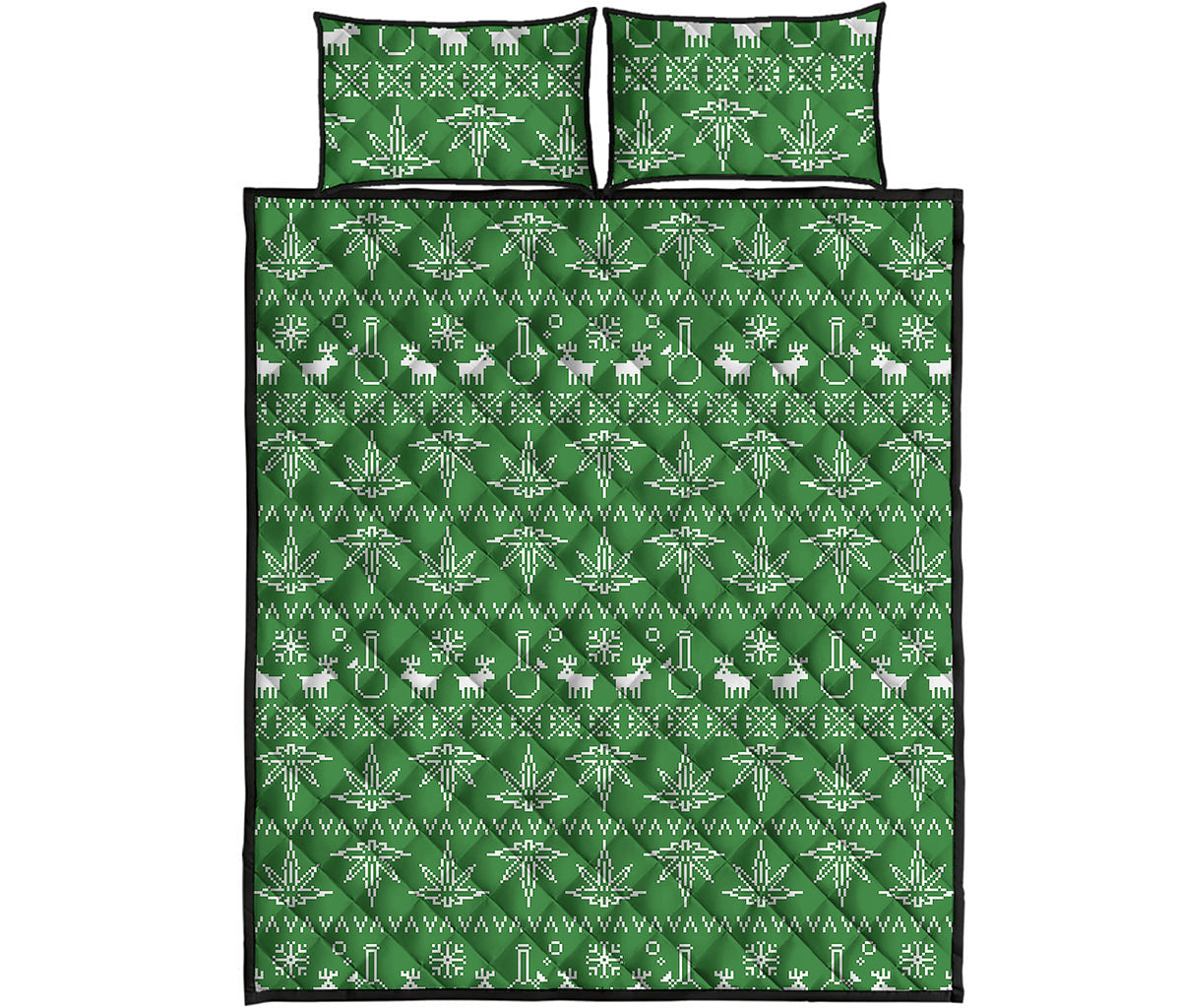 Christmas Pot Leaf Pattern Print Quilt Bed Set