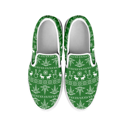 Christmas Pot Leaf Pattern Print White Slip On Shoes