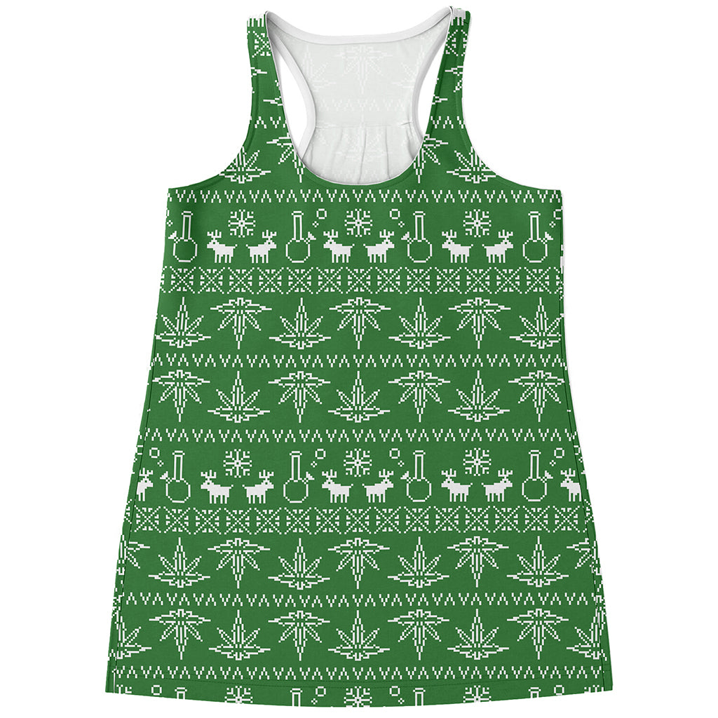 Christmas Pot Leaf Pattern Print Women's Racerback Tank Top