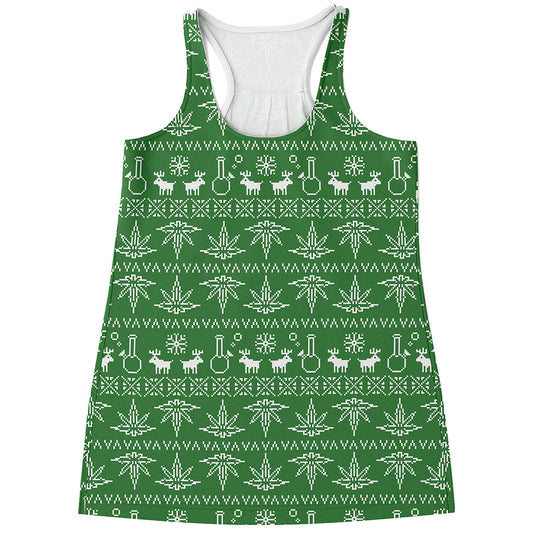 Christmas Pot Leaf Pattern Print Women's Racerback Tank Top