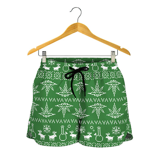 Christmas Pot Leaf Pattern Print Women's Shorts
