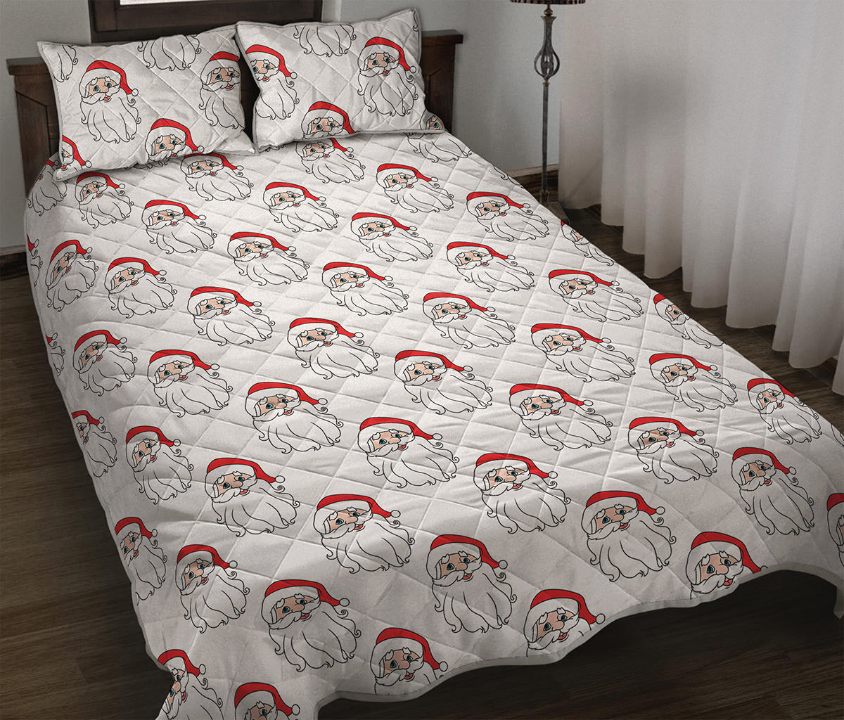 Christmas Santa Claus Pattern Print Quilt Bed Set