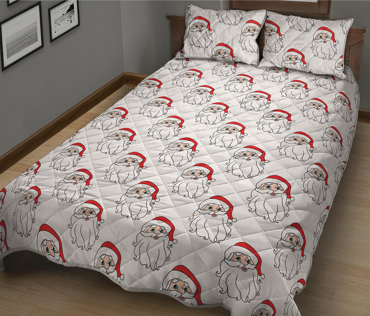 Christmas Santa Claus Pattern Print Quilt Bed Set