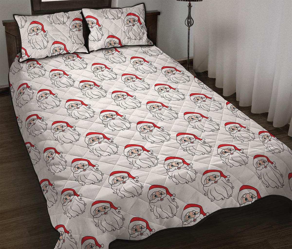 Christmas Santa Claus Pattern Print Quilt Bed Set