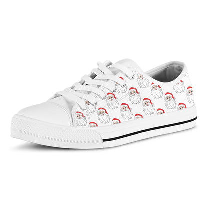 Christmas Santa Claus Pattern Print White Low Top Shoes