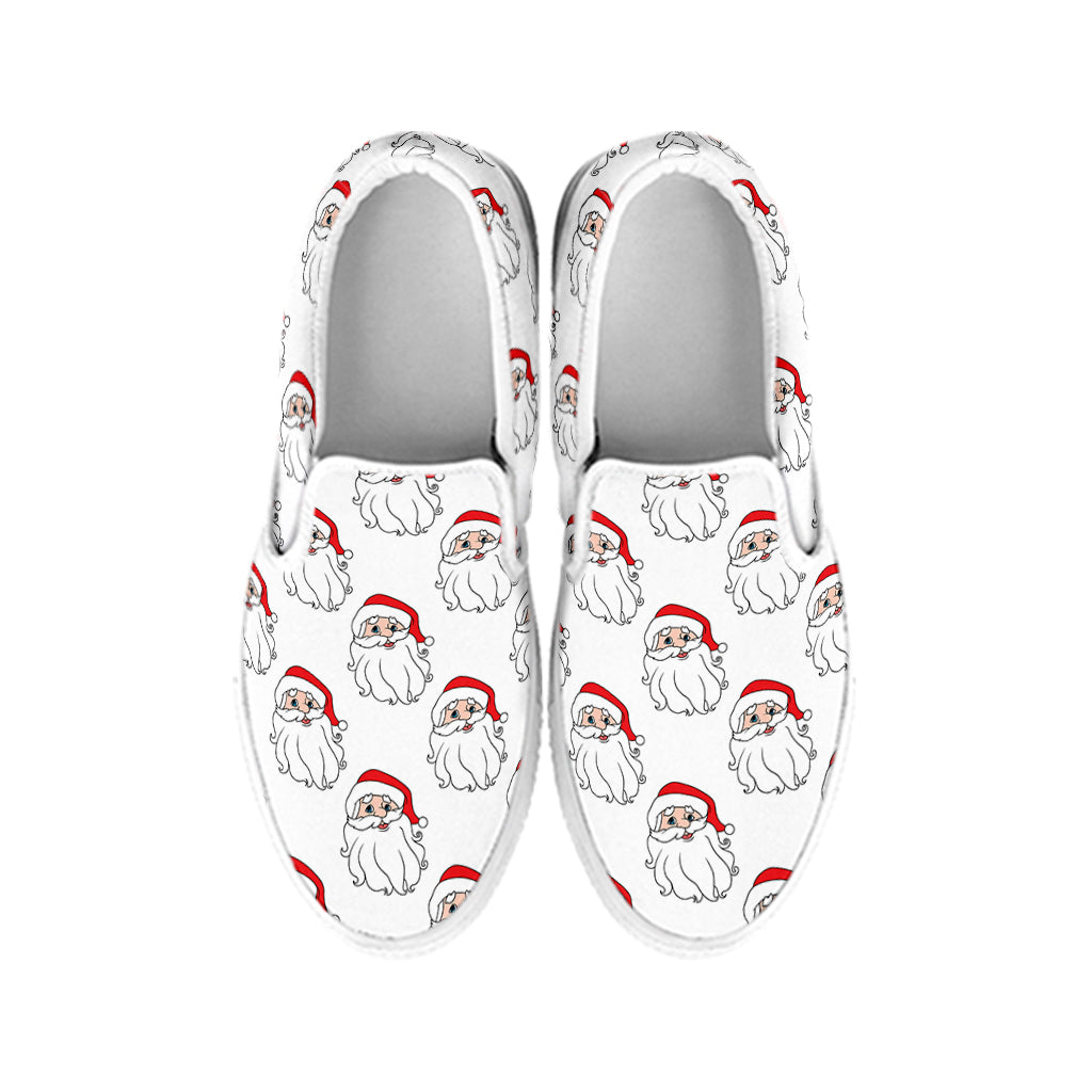 Christmas Santa Claus Pattern Print White Slip On Shoes