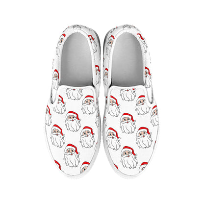 Christmas Santa Claus Pattern Print White Slip On Shoes