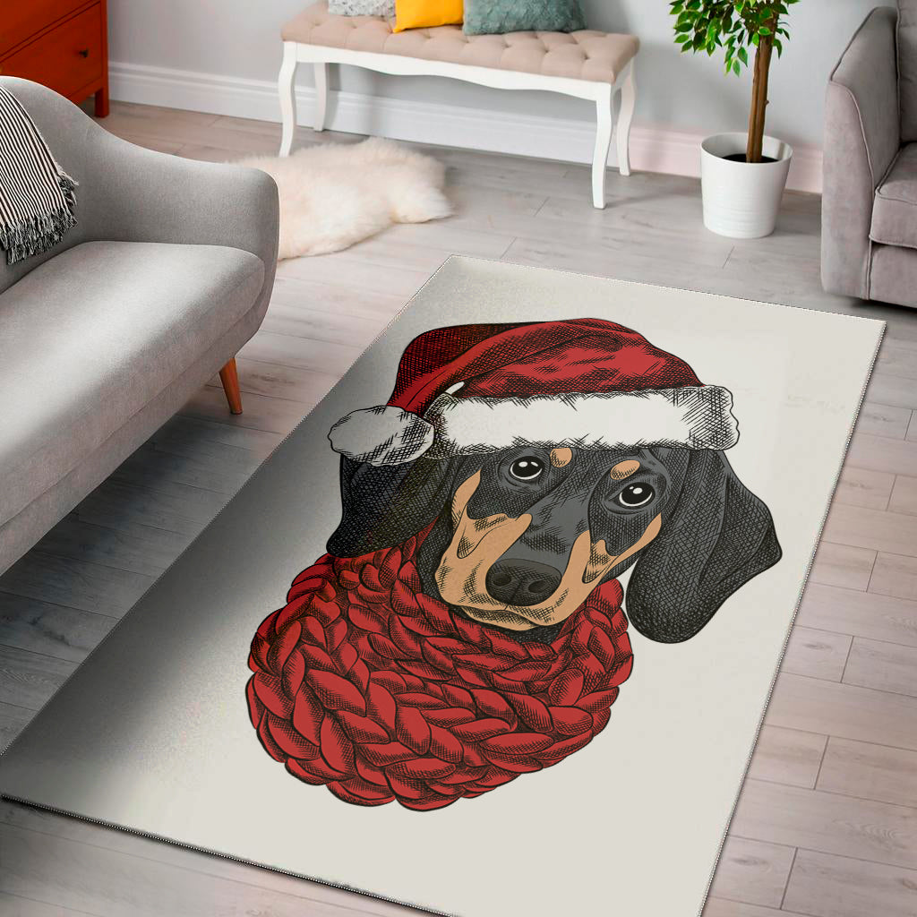 Christmas Santa Dachshund Print Area Rug