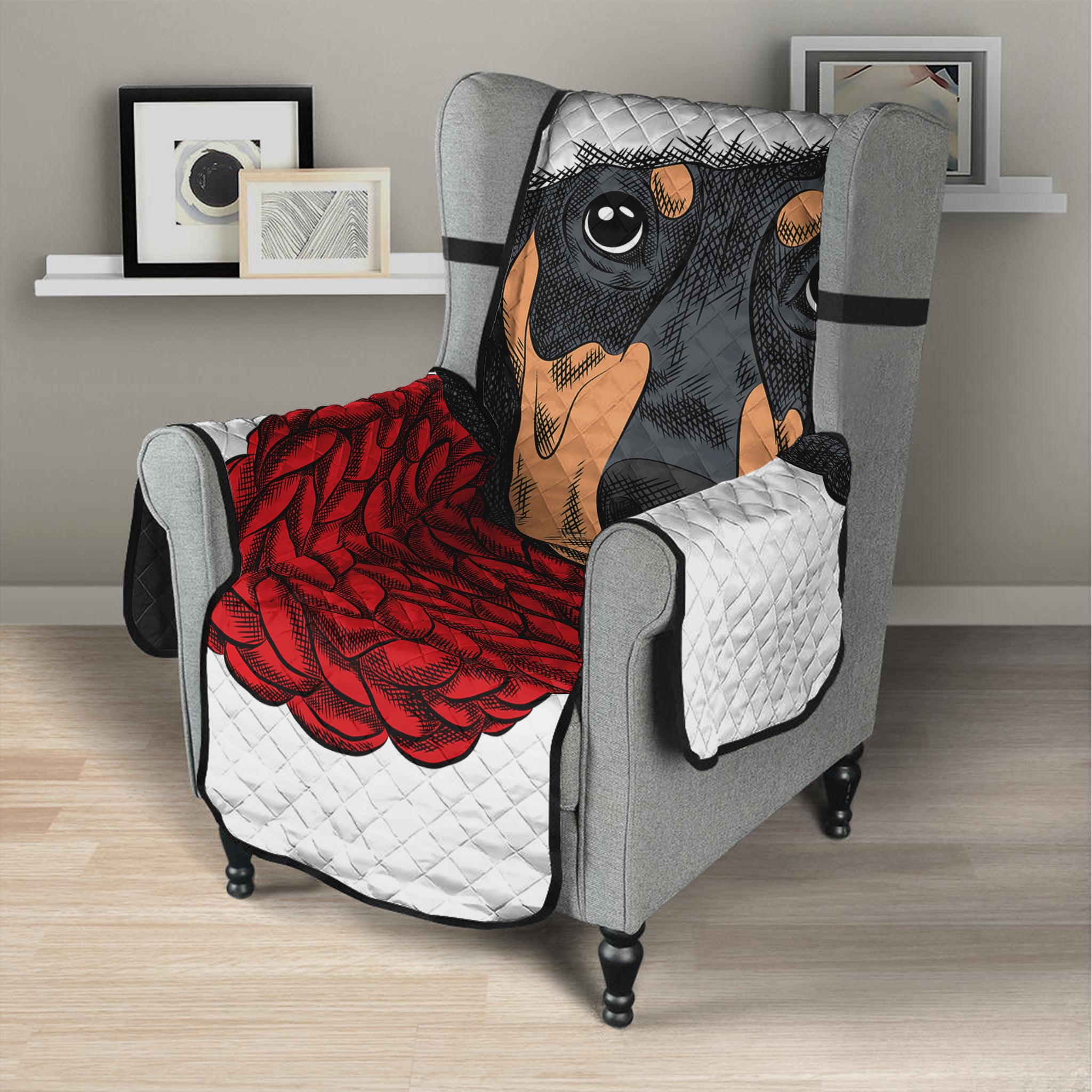 Christmas Santa Dachshund Print Armchair Protector