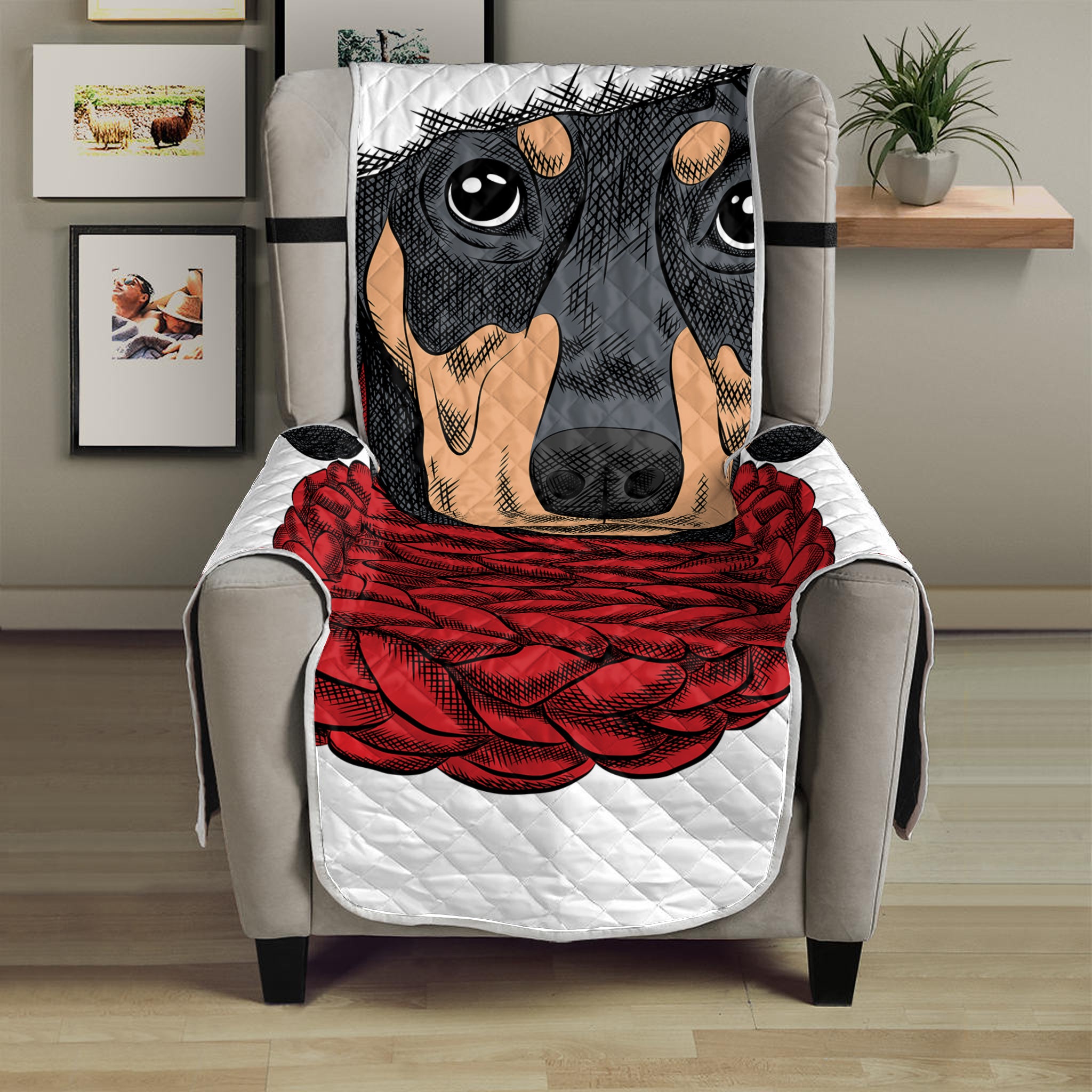 Christmas Santa Dachshund Print Armchair Protector