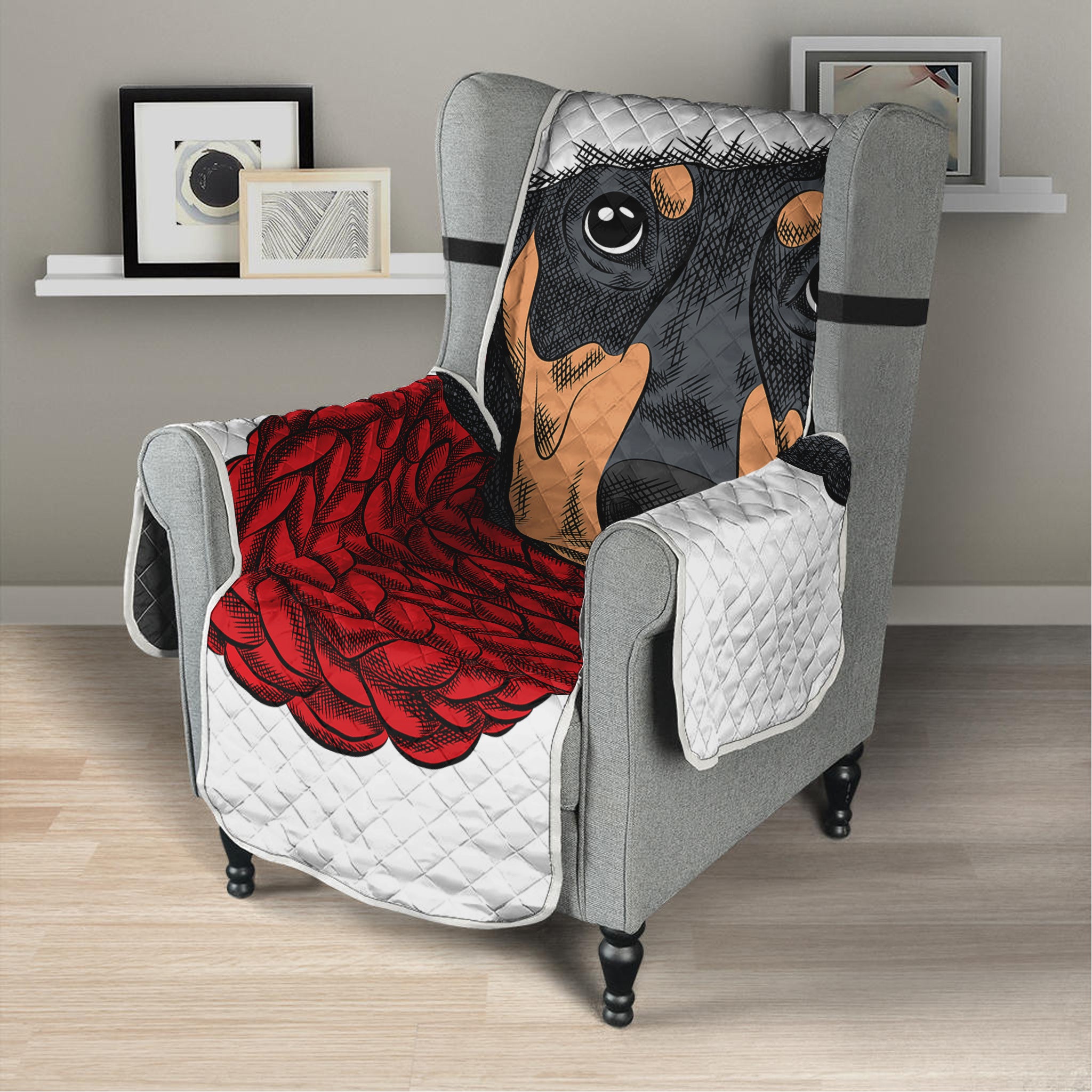 Christmas Santa Dachshund Print Armchair Protector