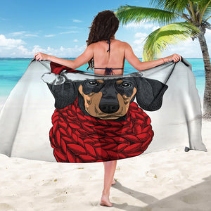 Christmas Santa Dachshund Print Beach Sarong Wrap