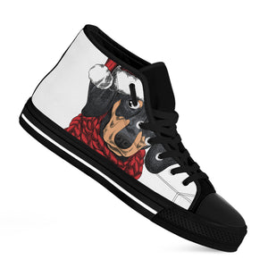 Christmas Santa Dachshund Print Black High Top Shoes