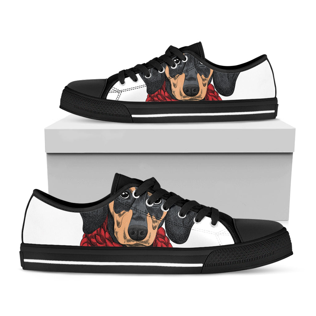 Christmas Santa Dachshund Print Black Low Top Shoes 