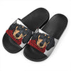 Christmas Santa Dachshund Print Black Slide Sandals