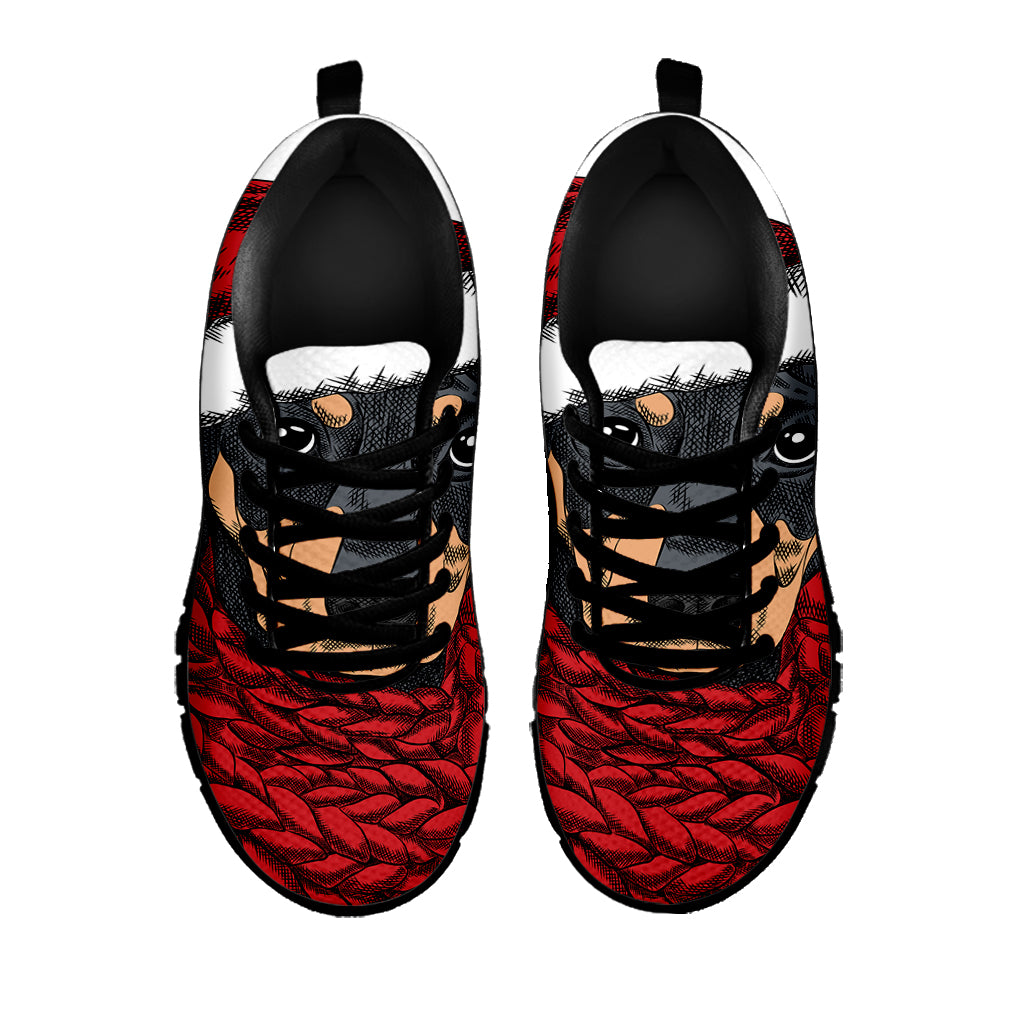 Christmas Santa Dachshund Print Black Sneakers