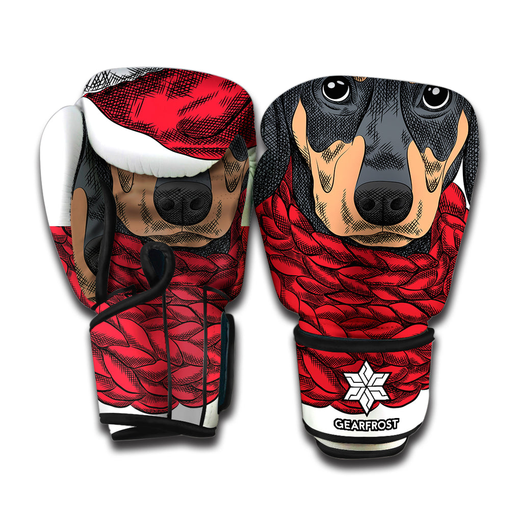 Christmas Santa Dachshund Print Boxing Gloves