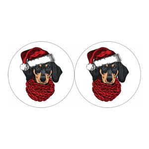 Christmas Santa Dachshund Print Car Coasters