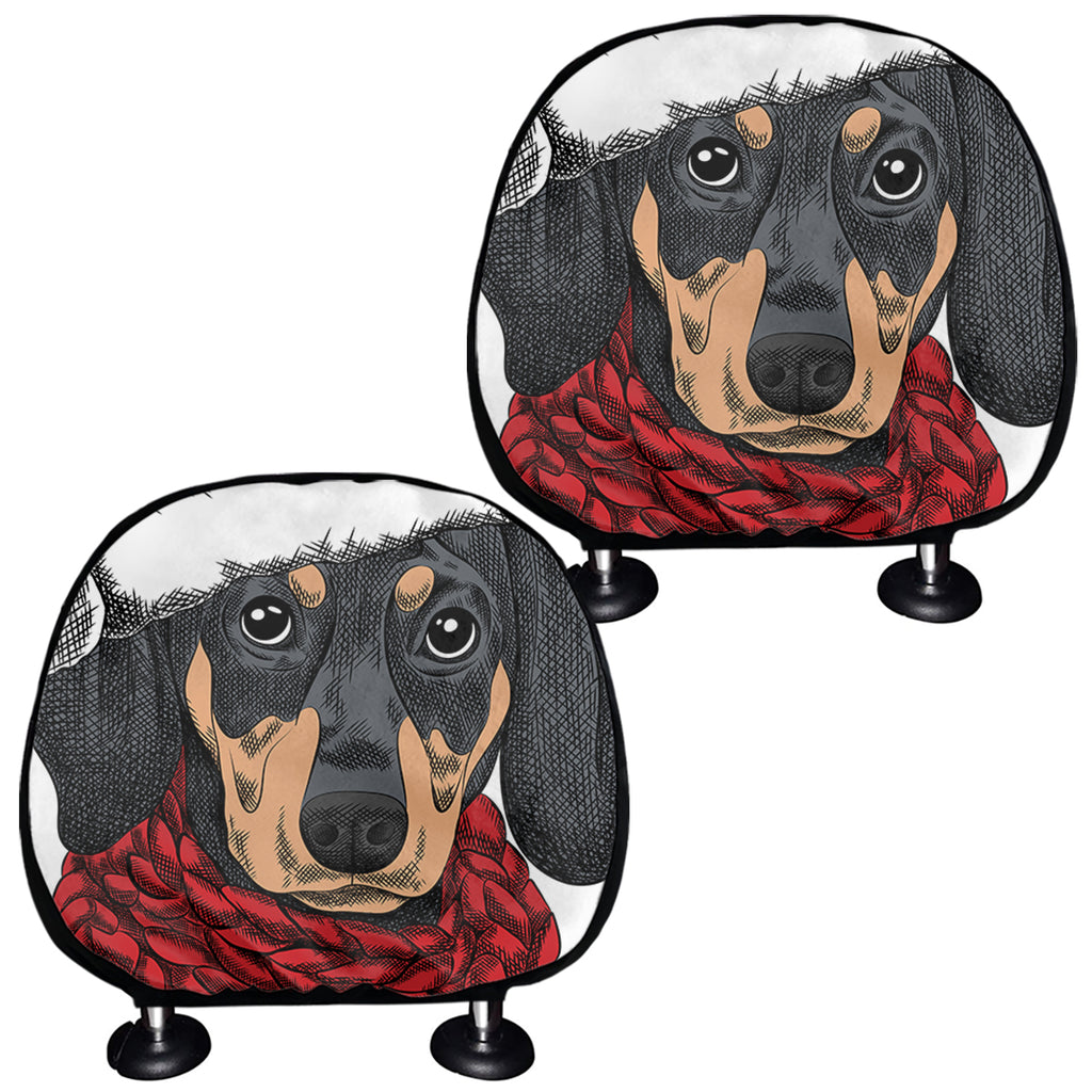 Christmas Santa Dachshund Print Car Headrest Covers