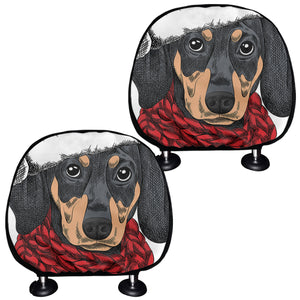 Christmas Santa Dachshund Print Car Headrest Covers