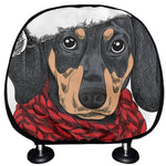 Christmas Santa Dachshund Print Car Headrest Covers